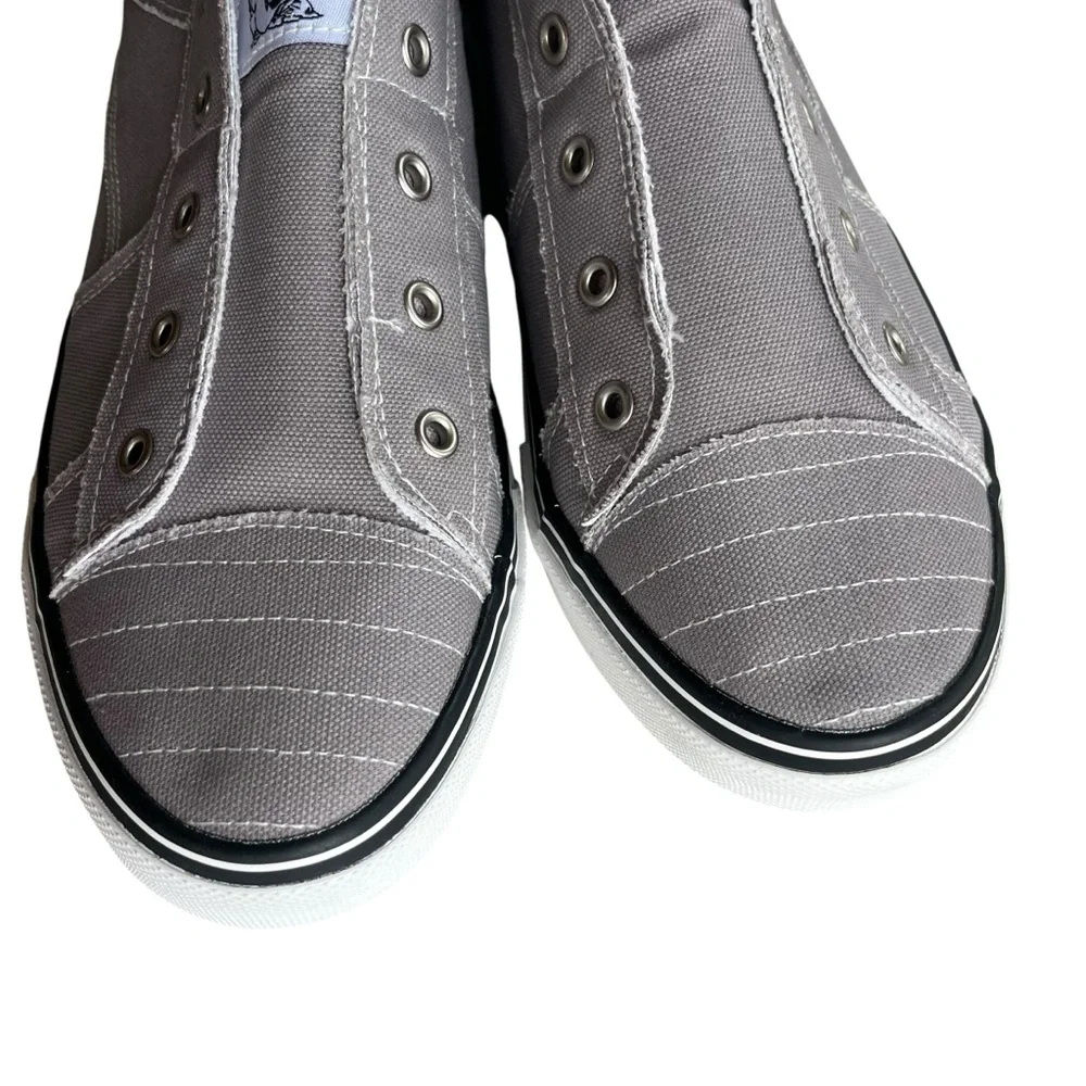 True Religion Men’s Size 13 Gray & White Brodhi Laceless Canvas Slip On Sneakers